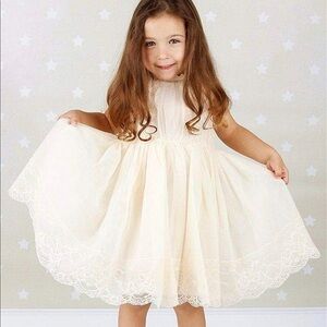 Girls Off White Ivory Cream Vintage Tulle Sz 8 Beach Photos Flower Girl Easter